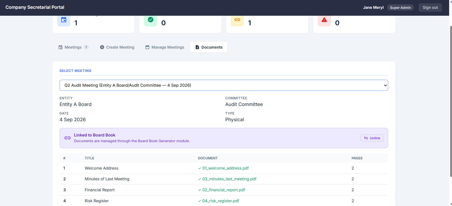 Meeting Manager - linked documents
