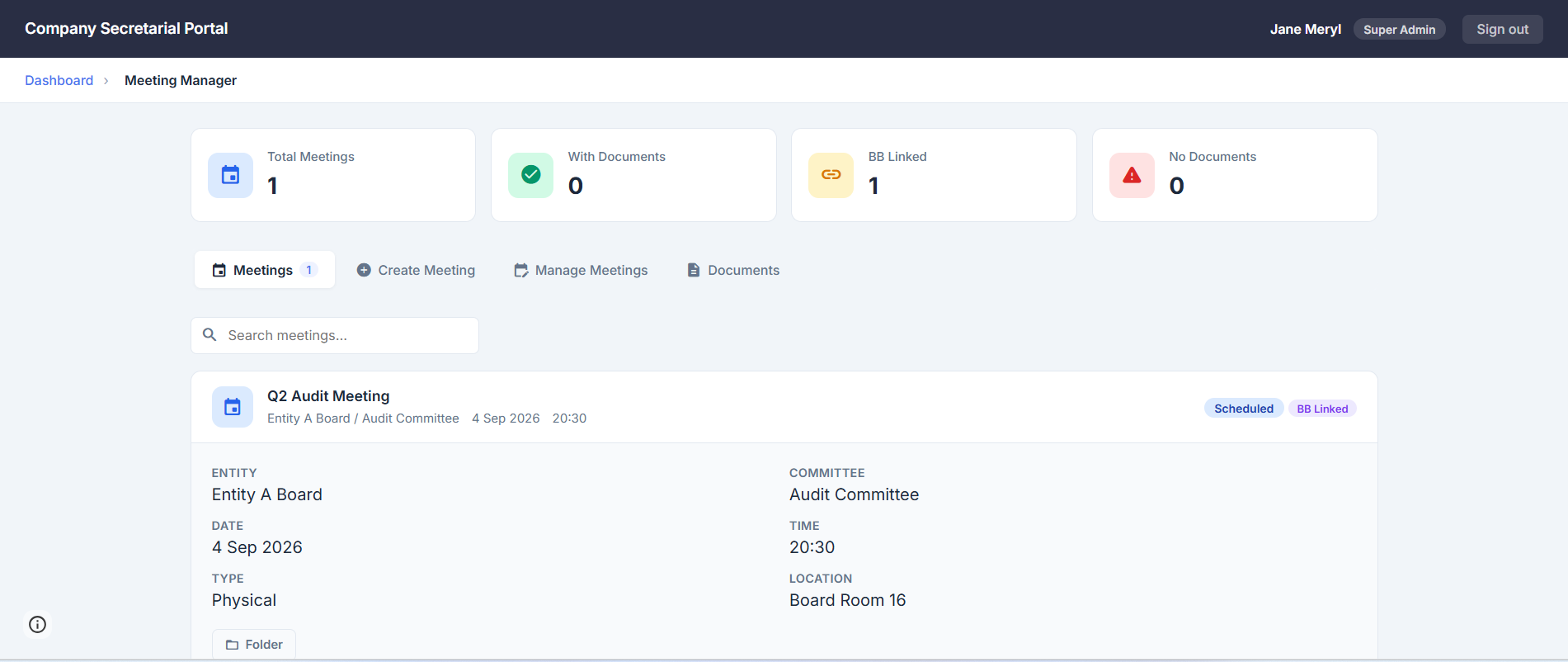 Meeting Manager - meetings list
