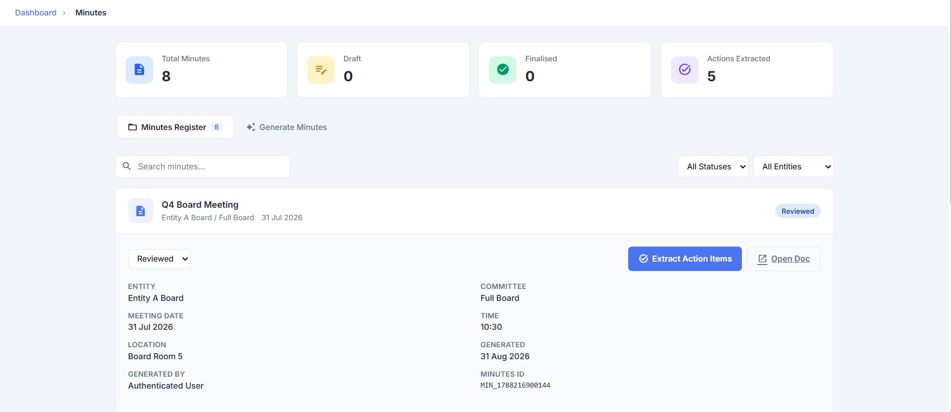 Minutes - structured board minutes from transcript