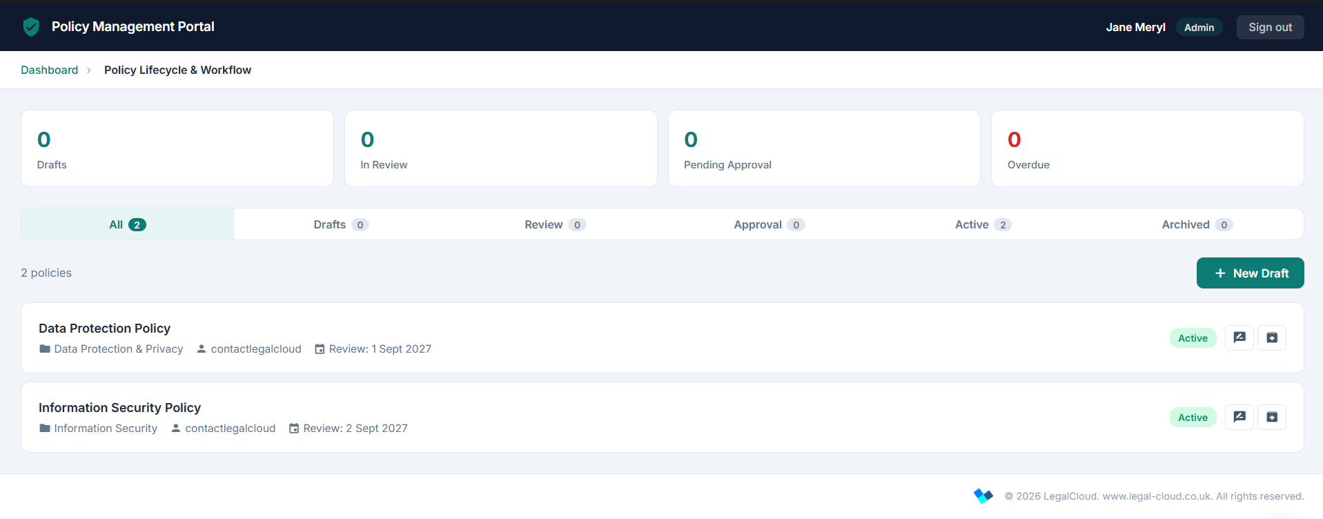 Policy Lifecycle - version control and approval workflows